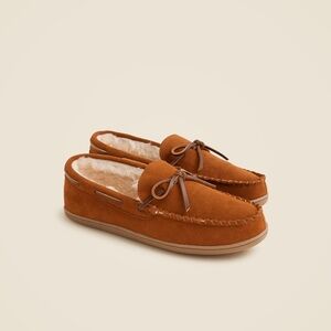 NWT J. Crew Kids' Unisex Sherpa Lodge Slippers, Caramel Suede, sz 1*, MSRP $70